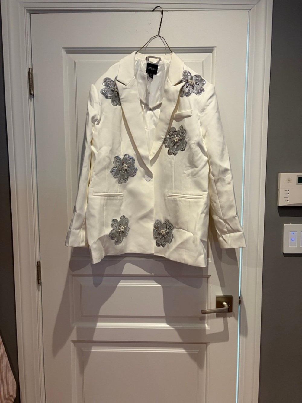 Nasty Gal White Pantsuit with Silver Floral Sequin Appliqués - Picture 2 of 5